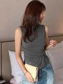 DAZY Women's Round Neck Solid Color Basic White Short Sleeve T-Shirt Spring Summer - Grey - View 3