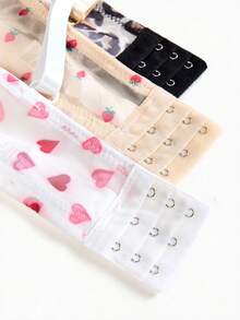 3pcs Women Plus Size Solid Color, Heart, Strawberry, Leopard Print Underwire Comfortable Bras, Lift - Multicolor - View 9