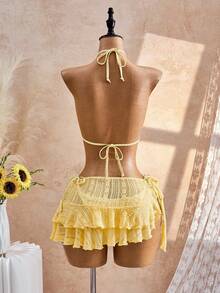 Bellisia 26SS Spring/Summer Vacation Beach Holiday Vacation Elegant Casual Polka Dot V-Neck Matching Skirt 2 Pieces Set White Floral - Yellow - View 2
