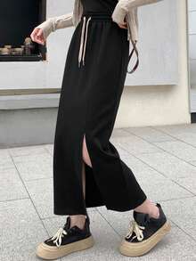 DAZY Women's Straight Long Skirt Fall - Black - View 6