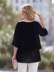 EMERY ROSE Casual Polka-Dot Print Crew-Neck Shirt For Middle-Aged And Older Women - Black - View 3
