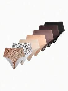 Slumbrini 7pcs/Set Plus Size Seamless G-String Panties, Sexy & Fashionable Casual Comfortable Home-Wear Solid Color & Leopard Print, Gift For Birthday, Valentine's Day, Christmas, Halloween - Multicolor - View 3