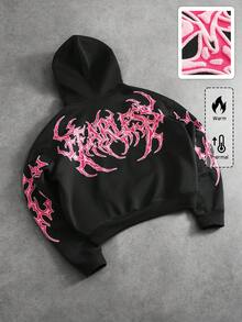ROMWE MEN Goth Men's Letter Print Zip-Up Hoodie Casual Versatile Daily Wear Sweatshirt - Black - View 1