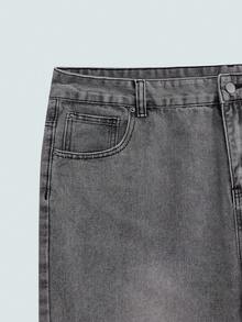 Modcrash Celana Jeans Pria Kasual Modern Warna Abu-abu Muda Polos Model Lebar Ukuran Besar - Light Grey - View 9