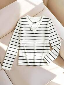 GlowEve Women's Casual Striped Long Sleeve T-Shirt, Spring/Autumn - Multicolor - View 7