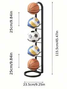 Equipo deportivo y de exterior | Equipo de deportes de equipo (rugby, baloncesto, fútbol, voleibol) - Estante de almacenamiento de rugby, adecuado para dormitorio, garaje y uso doméstico interior - Negro - Ver 8
