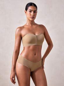 Veilyse 2pcs (Black + Khaki) Front Closure Bandeau Bras, Upgraded Non-Slip Silicone, Wireless Seamless Bras (A-C Cup) - Multicolor - View 4