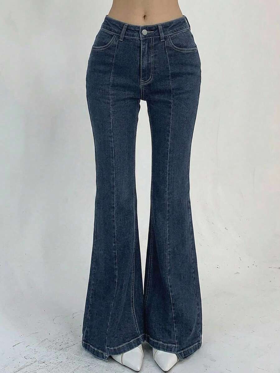 Dazy Designer Women's Mid Rise Flared Jeans - Dark Wash - View 1