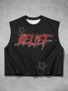 ROMWE MEN Plus Size Fashion Digital Print Rhinestone Tank Top - Multicolor - View 2