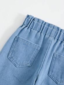 SHEIN Baby Girl Casual Ruched Waist Tapered Jeans - Blue - View 7