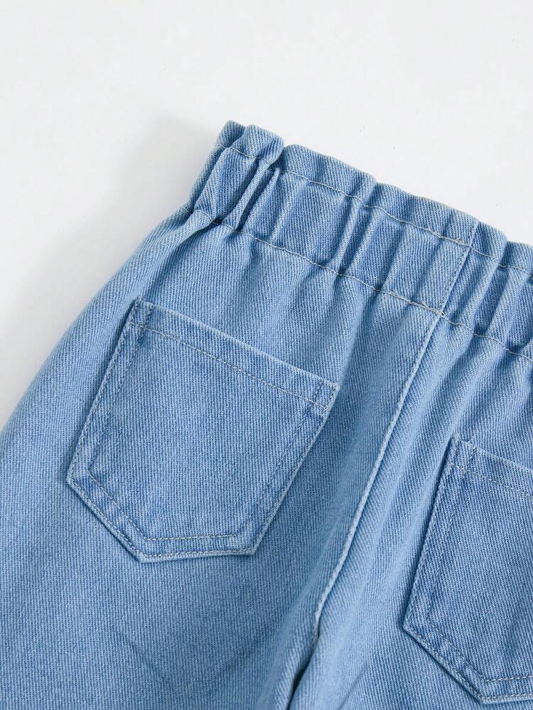SHEIN 女嬰休閒抓皺腰錐腳牛仔褲 - 藍色 - 查看 7