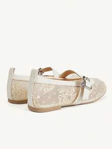 CUCCOO CHICEST Lace Mesh Mary Jane Shoes Women's Summer, Breathable Buckle Flats, Daily Commuting Dating Gentle Shoes - Apricot - View 5