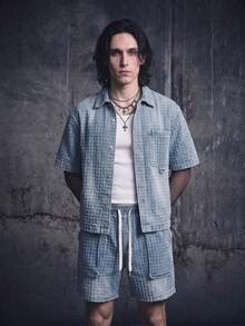 Vyqestra Men's Casual Denim Street Style Crochet Blue Denim Set - Medium Wash - View 4
