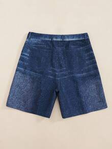 LOONEY TUNES X SHEIN Men's Cartoon Print Camouflage Patchwork Button Denim Shorts - Blue - View 2