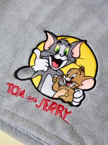 TOM & JERRY X SHEIN 卡通刺繡黃色毛絨乾髮帽，適用於居家浴室 - 灰色 - 查看 10