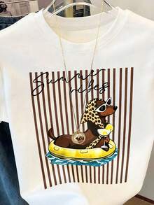 DrmWander 女款街頭風圖案短袖 T-shirt 上衣，可愛夏季上衣 - 白色 - 查看 4