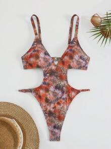 Swim SXY 夏季新款純色深V領鏤空高衩性感肩帶露背連身泳衣 - 彩色 - 查看 4