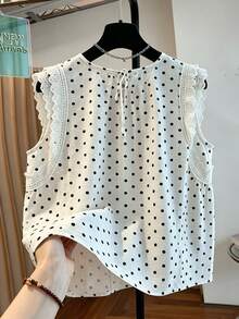 Resyla Women's Summer Casual Polka Dot Print Lace Patchwork Tank Top - Multicolor - View 2
