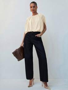 Hauture Bodysuit dengan Lapisan Jala yang Menjuntai - Krem - View 4