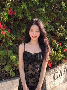 SHEIN MOD Black Date Night Romantic Floral Print Tie Front Cami Dress - Black - View 5
