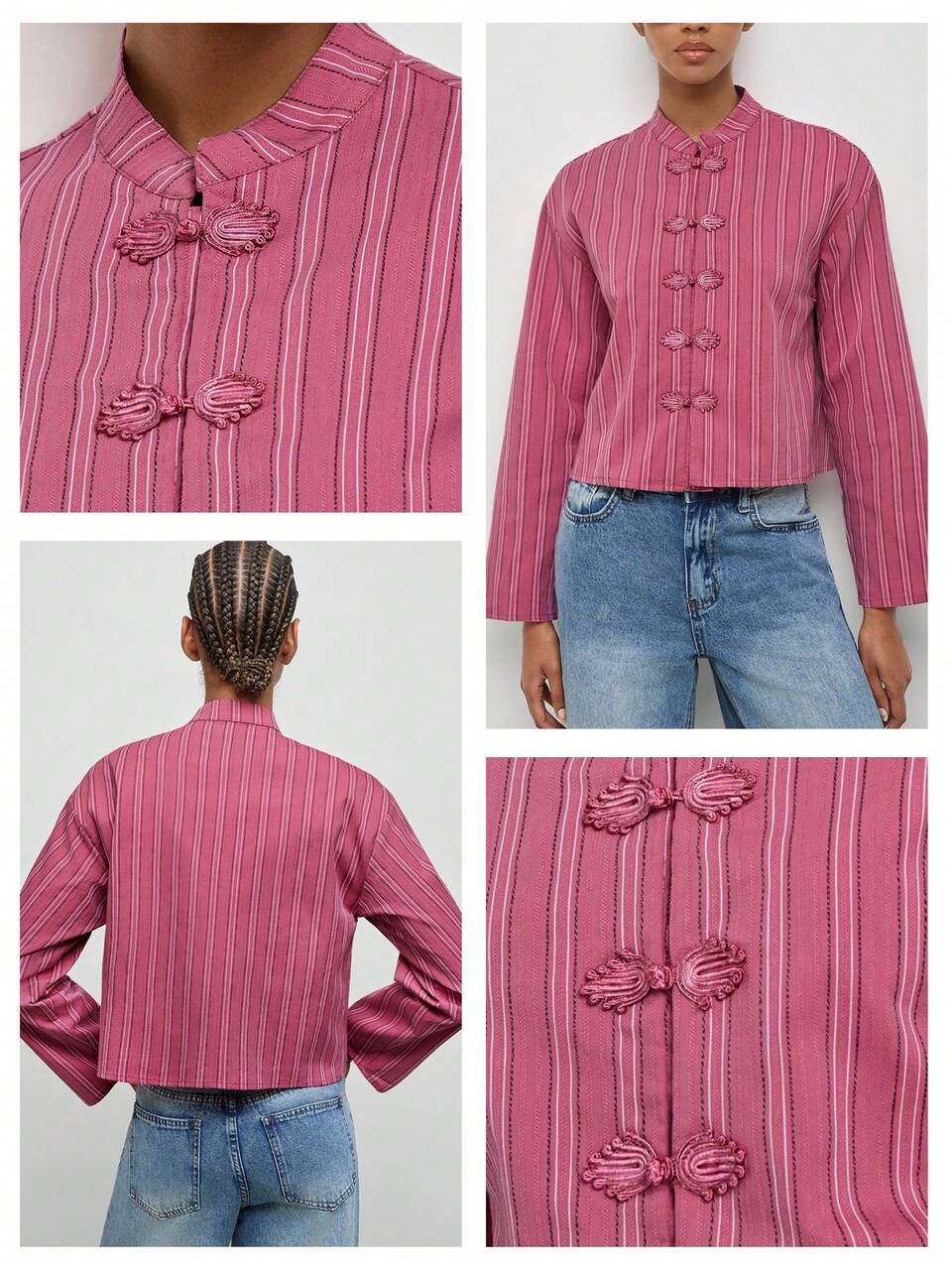 SHEIN Maija Women's Striped Colorblock Casual Retro 70s Versatile Daily Wear, The Pink Striped Outter, Going Out Night Party Outfits, Work Outfits, Autumn Clothes