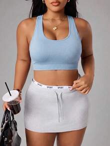SHEIN Unity Women's Plus Size Solid Color Everyday Fitness Sports Bra - Blue - View 4