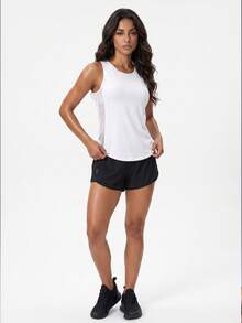 Solea Cove Women's Sleeveless Sports Yoga Outdoor Vest, Mesh Panel On Sides And Y-Back Design, Curved Hem - White - View 5