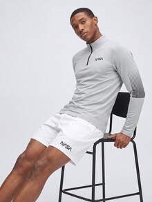 Nelvento Soul Manfinity Fitness 男士字母图案四分之一拉链运动夹克，适合健身穿着，返校季主题，透气舒适。 - 灰色 - 查看 4