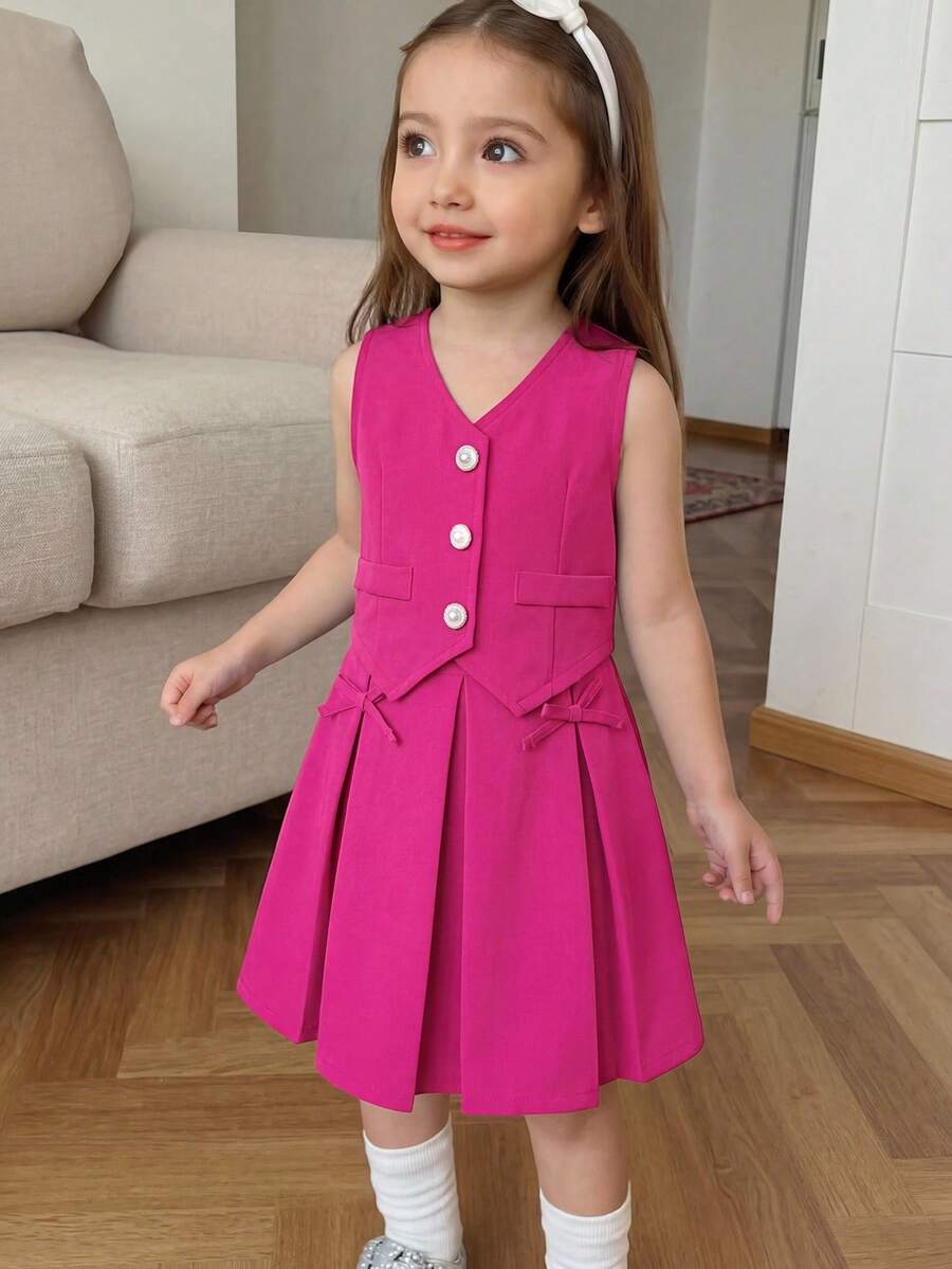 Elladie kids 复古西装背心和百褶裙休闲套装，适合年轻女孩