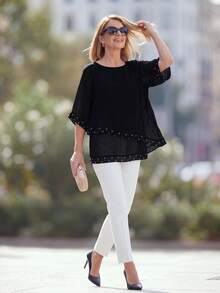 EMERY ROSE Casual Polka-Dot Print Crew-Neck Shirt For Middle-Aged And Older Women - Black - View 5