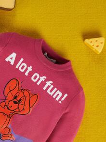 TOM & JERRY X SHEIN Tween Girls' Cartoon And Letter Pattern Sweater - Multicolor - View 10