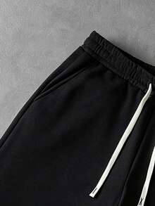 PAVTROS Celana Jogging Terusan Kasual Pria Gaya Jalanan, Celana Jogging Pendek, Pinggang Elastis dengan Tali Serut, Gaya Jalanan, Nyaman dan Hangat, Slogan Sederhana - Hitam - View 5