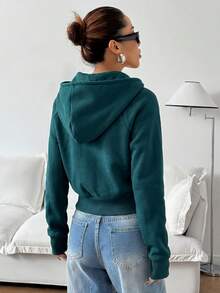 SHEIN EZwear 女款秋冬休閒短版運動衫 - 墨綠色 - 查看 2
