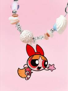 THE POWERPUFF GIRLS X SHEIN 時尚可愛卡通狗狗壓克力手工串珠手機鍊 手機掛繩 手機吊飾 - 彩色 - 查看 3