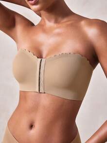 Veilyse 2pcs (Black + Khaki) Front Closure Bandeau Bras, Upgraded Non-Slip Silicone, Wireless Seamless Bras (A-C Cup) - Multicolor - View 6