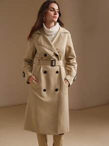 Anewsta British Style Waist-Cinching Tie-Front Slimming Trench Coat Jacket - Khaki - View 6