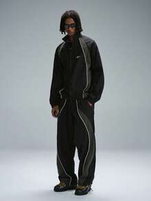 STYNVO Conjunto de chaqueta y pantalones con bloques de color y patchwork para hombre - Negro - Ver 1