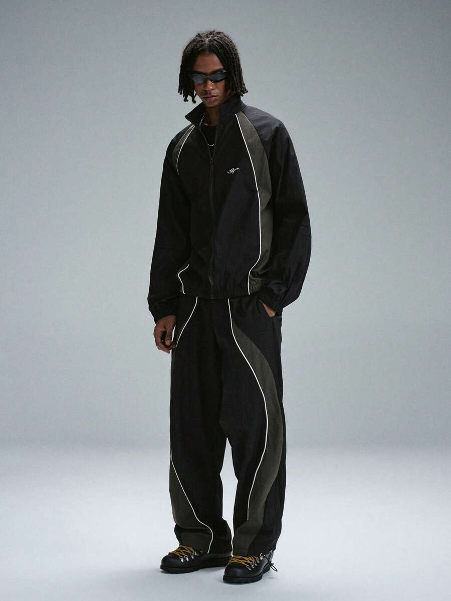 STYNVO Conjunto de chaqueta y pantalones con bloques de color y patchwork para hombre - Negro - Ver 1