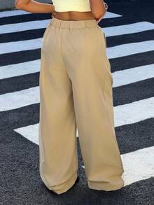 Muchica Autumn Outfits Office Everyday Work Wear For Women Casual Loose-Fitting Khaki Napoleon Woven Trousers - Khaki - View 2