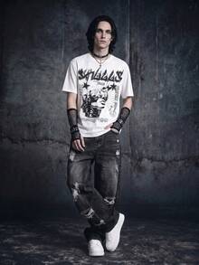 Vyqestra Men's Casual Distressed Loose Fit Slant Pocket Denim Jeans, Autumn Romwe Men Emo Ripped Baggy Manfinity Legnd Cotton Splash Ink Drip - Dark Grey - View 3