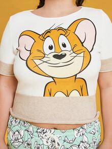 TOM & JERRY X SHEIN Plus Cartoon Pattern Knit Top - Multicolor - View 6