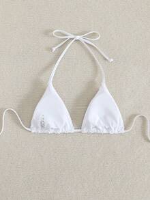 Elavelle Summer Beach Halter Bikini Top - White - View 2