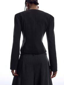 LYSMO Women's Solid Color Double-Breasted Low-Cut Thin Blazer Going Out Tops For Women - Black - View 2