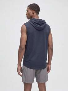 Nelvento Soul Men's Barbell Print Drawstring Hooded Sports Tank Top, Gym - Dark Grey - View 2