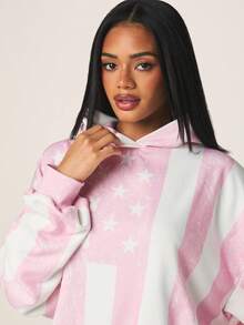 Missguided x Playboy Oversized Street Wear Y2k Hoodie With Star Print All Over Pattern Drawstring Hood And Centre Pocket Casual Comfort Wear Independence Day Travel Pink - Multicolor - View 4