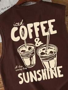Manfinity Hypemode Men's Standard Size Dark Brown Coffee Print Wide Tank Top - Brown - View 2