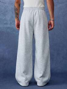 PAVTROS Men's Drawstring Waist Pocket Wide Leg Loose Casual Sweatpants - Grey - View 2