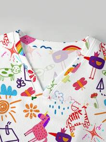 TaskEZ Conjunto de top de manga corta y pantalones de uniforme médico, con estampado de graffiti lindo, adecuado para hospital de mascotas - Multicolor - Ver 7