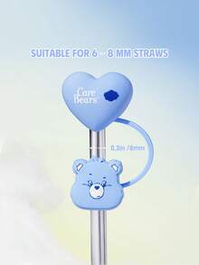 SHEIN X Care Bears 可愛心形吸管套 防塵可重複使用吸管尖端蓋 不含吸管 送禮創意 派對 節日 情人節 飲用水用 - 藍色 - 查看 3