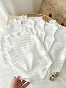 SHEIN Vintaside Kids 男嬰夏季多色無袖連身褲 - 白色 - 查看 5
